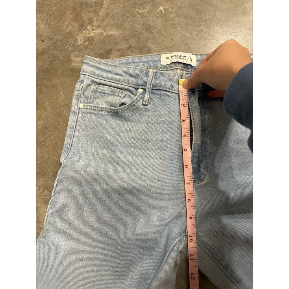 Just Black Denim Jeans High Rise Crop Kick Flare Bootcut Light Wash Raw Hem 28